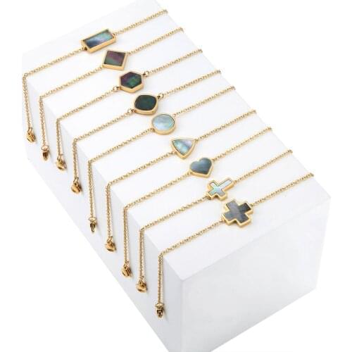 5pcs/pack round heart cross lake blue mirror shell crystal chain charms women bracelet wedding birthday birthday gift