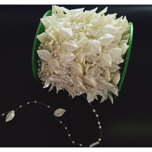 60Meteres/Roll Beige Color Artificial Pearl Beads Leaf Chain Wedding Party Scene Home Decor Road Leaves Line Beads Accessories