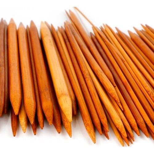 75pcs/set 15 Sizes 20cm Double Pointed Carbonized Bamboo Knitting Needles Sweater Knitting Bamboo Handle Smooth Craft Needle