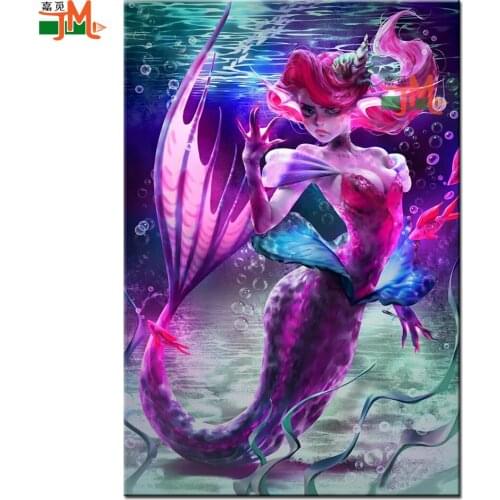 5D Diy Diamond Painting Pink Mermaid Princess Diamond Embroidery Full Round Mosaic Fairy Diamond Inlaid Pattern Rhinestone Gift