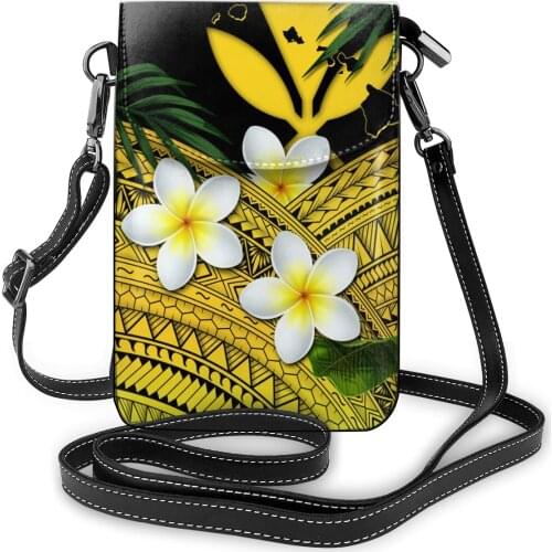 NOISYDESIGNS Women Shoulder Bag Leather Small Phone Bag Hawaiian Flower With Polynesian Pattern Print Handbag Mini Crossbody Bag