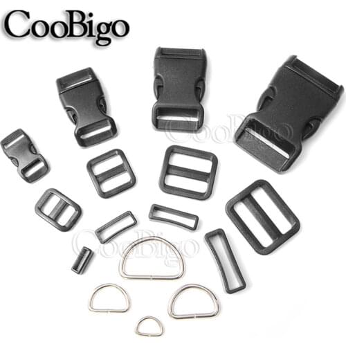15pcs Pick 3/8" 5/8" 3/4" 1" Side Release Buckle D Ring Tri-Glides Slider Adjustable Buckle Dog Collar Belt Backpack Bag Parts