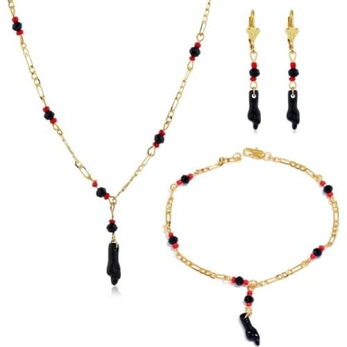 Pulsera Mano De Azabache Bebe/18k Gold Filled Lucky Hand Baby Azabache Bracelet and Necklace Set for Women Girls Charm Gifts