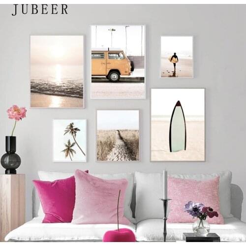 California Seaside Posters Beach Pictures for Living Room Travel Bus Canvas Painting landscape poster cuadros decoracion salon