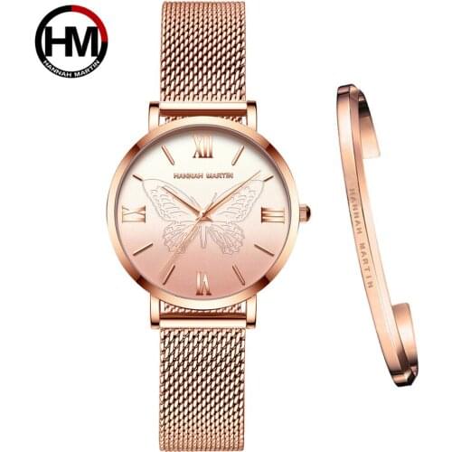 1 set Bracelet 3D Butterfly Japan Quartz Movement Stainless Steel Mesh Creative Design Waterproof Ladies watch relogio feminino