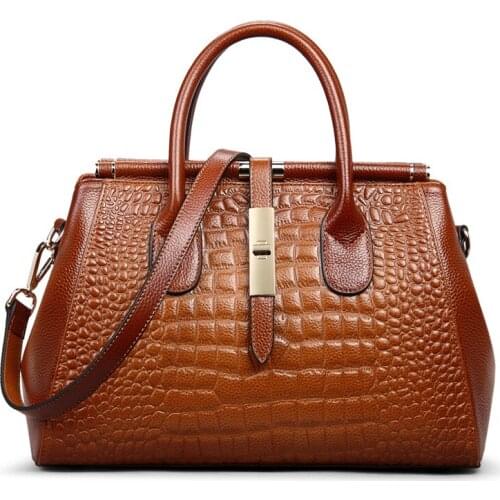 Top-Handle Bags Designer Handbags Women Bags Genuine Leather Solid Alligator Casual Business Shoulder Crossbody Bag High Quality