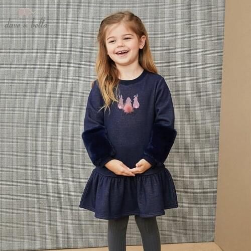 DKH15199 dave bella winter girls 5Y-13Y fashion cartoon draped dress children sweet dress kids infant lolita clothes