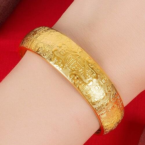 Ethnic 3D Gold Bangles Women Jewelry Christmas 2021 Trendy Lantern Blessing Letter Pattern Bangle For Lady New Year Present