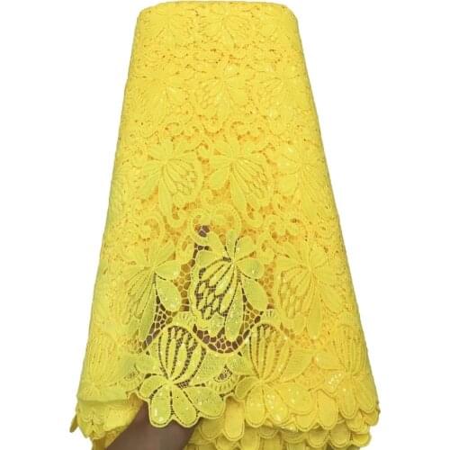 French Yellow Color Lace Fabric With Sequins 2021 African Chiffon Lace Fabric For Wedding Lace Dress NI4954-2