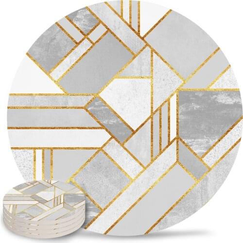 Geometry Round Coaster Set Non-slip Heat Proof Ceramic Coffee Drink Coasters Table Decoration Placemats
