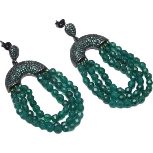 GuaiGuai Jewelry Natural Round Faceted Green Agates Green CZ Pave Post Stud Earrings Handmade For Women