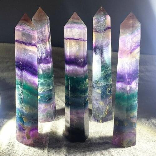 Crystal Wand Natural Rainbow Fluorite Quartz Obelisk Gemstone Point Healing
