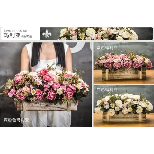 American Style Artificial Flower plants Wooden Palisade Decoration Flower For Living Room Balcony 20PCS/LOT