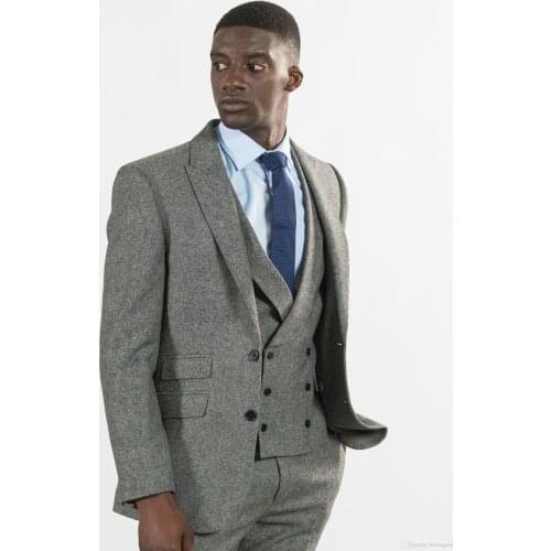 Winter Grey Tweed 3 Piece Tailored Made Business Mens Suit Fashion Groom Suit Wedding Suits For Men Slim Fit Party Tuxedos