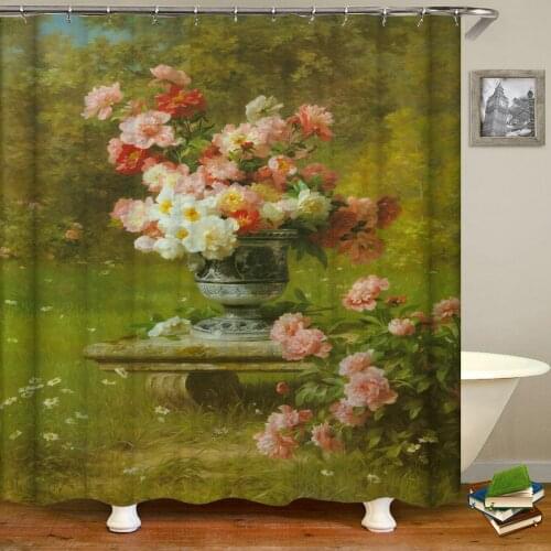 Beautiful Colorful Flower Grass Fruit Cartoons Floral Printed Shower Curtains Bathroom Frabic Polyester Bath Curtain With Hooks