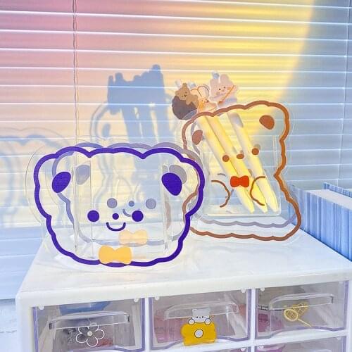 Creative multifunction acrylic pen holder cute cartoon bear desktop decorative makeup brush storage box school stationery