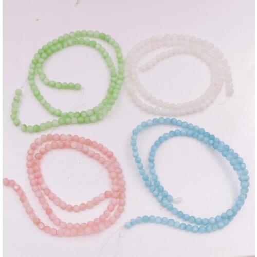 4mm Round Shell Mother of Pearl Loose Beads 15" White Pink Green Blue Choose