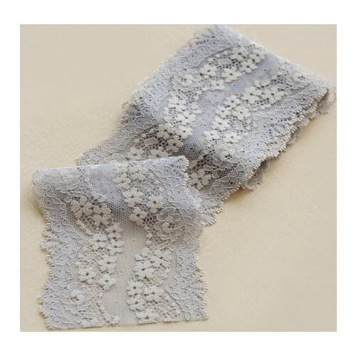 Hot 3 Meters 9cm Width Grey New Pretty Floral Lace Applique Trim Elastic Jacquard Lace Mesh Trim Fabric