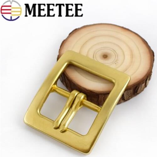 Meetee 1Pc 40mm Men Belt Buckles Snap Solid Brass Double Pin Buckle for 37-38mm Waistband Belts Head DIY Jeans Accessories
