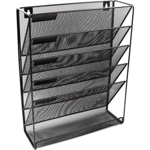 Metal Mesh Wall-Mounted Magazine File Rack Office Desk 5 Layer Interval Archive File Magazine Magazine Notebook Storage Black