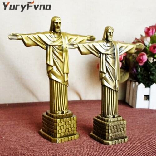 YuryFvna Metal Statue of Jesus Figurine Art Christian Statue Crist Redentor Jesus Christ Sculpture Model Home Decoration Gift