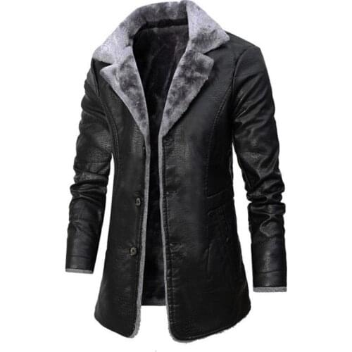 New Leather Jacket Men Coats High Quality PU Outerwear Men Business Winter Faux Fur Male Jacket Plus thick velvet Jacket