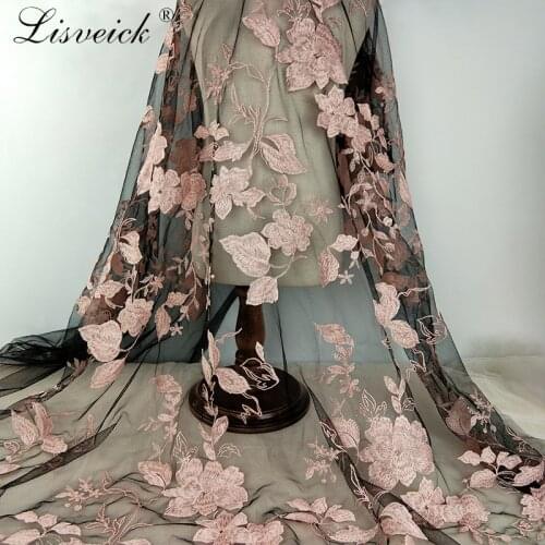 1 Yard Flowers Embroidery tulle Lace French African transparent Lace Fabric for wedding Nigerian Party dress Fashion DIY