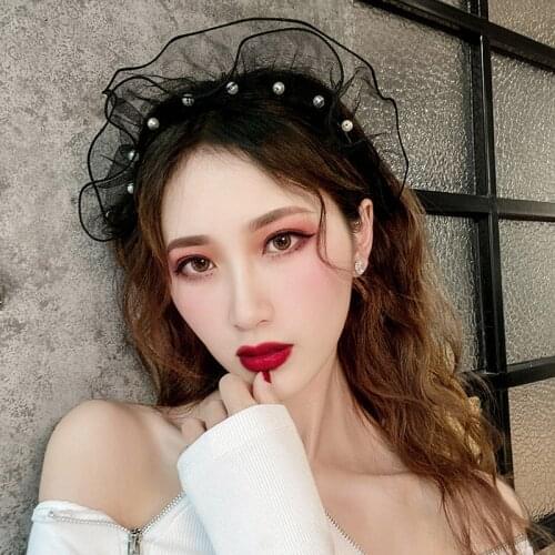 Korean Fashion Womens Simple Pearl Headband for Girls Hairband Headdress Sweet Mesh Pearl Hair Hoop Hair Accessories
