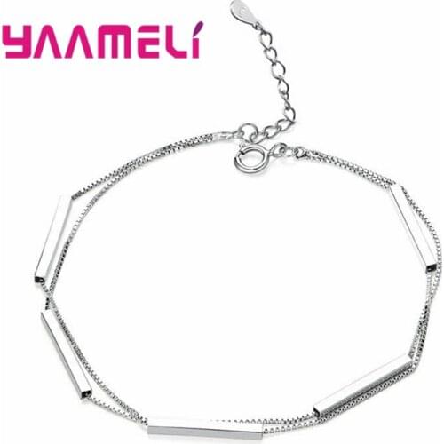 Charming Double Layers Box Chains Bracelets for Man Woman Smooth 925 Sterling Silver with Extender Chain Wholesale Dropshipping