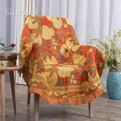 Pastoral style orange yellow peach weaving 100% cotton sofa towel cover blanket for bed chair cobija couverture SP6187