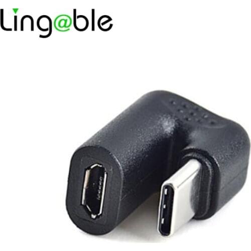 Lingable 90 Degree Right Angle USB 2.0 Type C Male to Micro USB Female Converter USB-C Adapter For Smart Phone Portable Connect