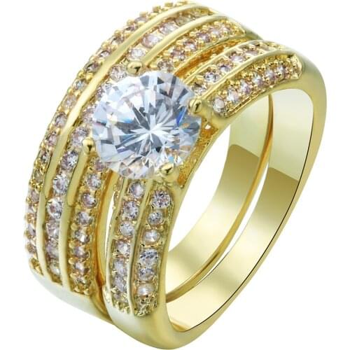 Luxury gold finger Rings sets pave white AAAAA czech zircon jewelry wholesale wedding Engagement Ring for women Distribution