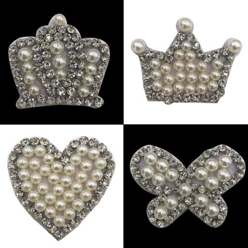 Pearl Crown Butterfly Love Heart Patch for Clothing Sew on Rhinestones Applique for Jackets Jeans Bags Shoes Beaded Applique