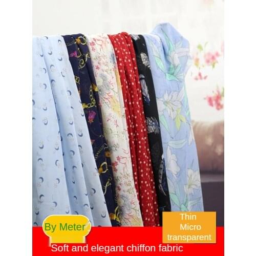 Floral Chiffon Fabric Cloth By The Meter Per for Skirt Dress Clothing Sewing Daisy Flower Printed Thin Textile Micro Transparent