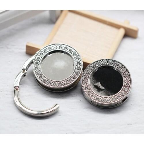 1pcs 30mm Single Row Rhinestone Foldable Purse Hook Purse Hanger Hook Hang Bag Round Holder Portable For DIY Jewelry Making