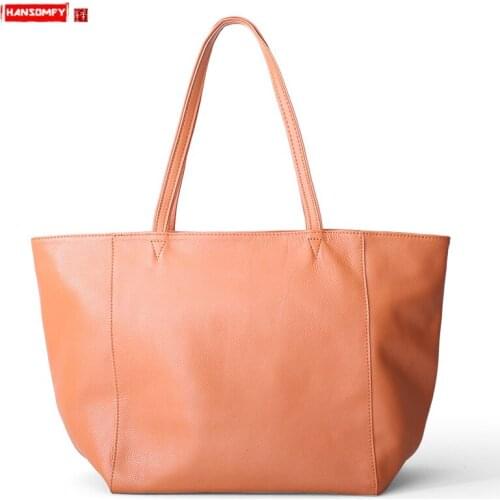 2021 New Soft Leather Bag Women Handbag Casual Wild Large-capacity 14 Inch Laptop Bag Female Shoulder Bag Leather Tote Bag Solid