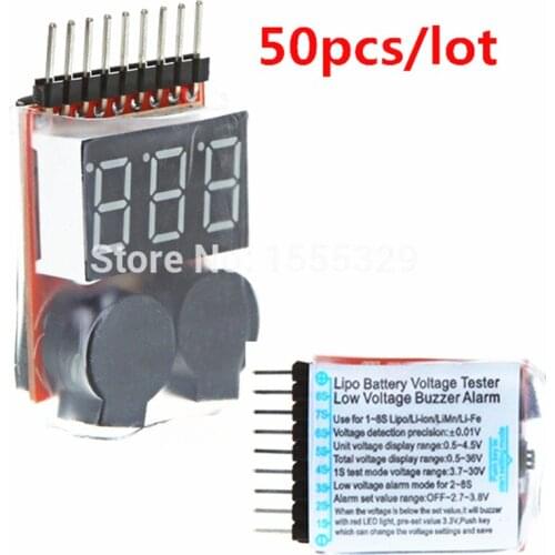 Battery Tester 50Pcs/lot 2in1 Indicator 1-8s RC Lipo Battery Digital Voltage Tester Low Voltage Buzzer Alarm for Lipo Battery