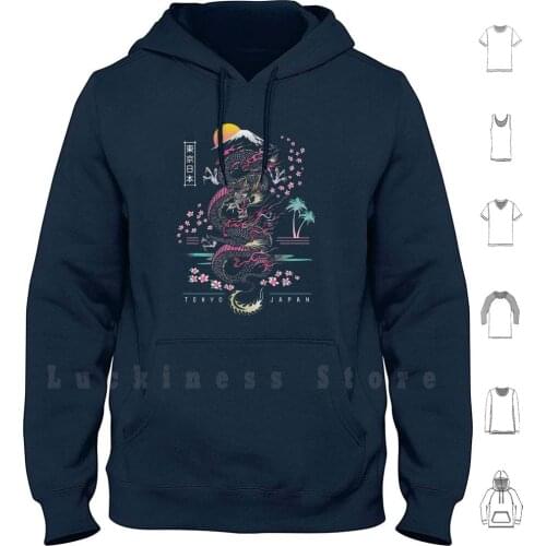 Tokyo Dragon Hoodies Long Sleeve Abstract Bonsai Dragon Japan Japanese Palm Tree Fuji 80 S Neon