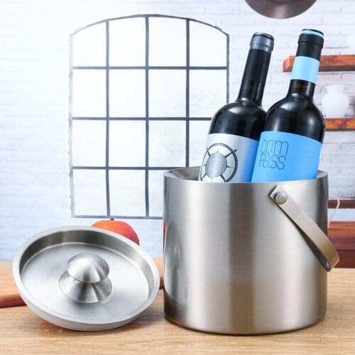 Stainless Steel Ice Bucket Thickened Handle Ice Grain Double Layer Thermal Insulation Covered Wine Bar Beer Utensils