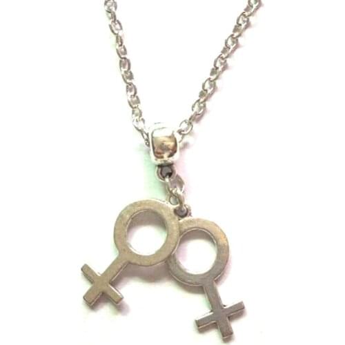 Vintage Silver Double Venus Female Symbol Charm Necklace Choker Collar Statement Necklace Pendant Jewelry Women Accessories D22