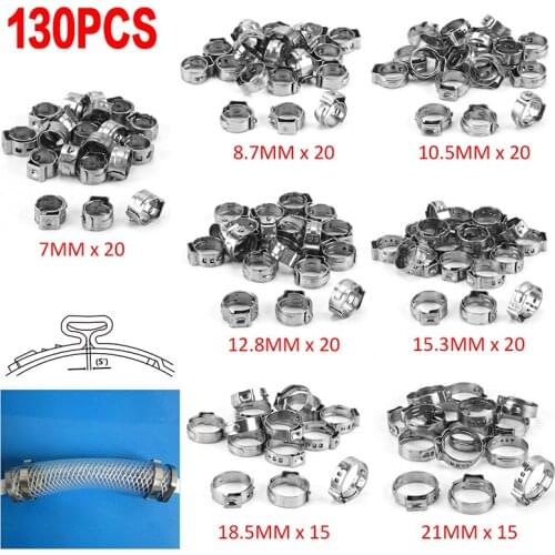130pcs Zinc Plated Ear Hose Clamps Stainless Steel Assortment Hose Clamp Set Water Pipe Hose Clamp Mixed Assorted Set