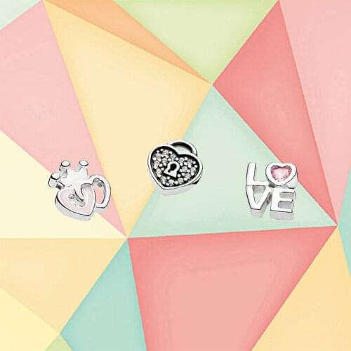 2019 100% S925 Sterling Silver 1:1 Floating Box Small Decorative 792021PCZ Silver Forever Hearts Pink Enamel Vintage Jewelry