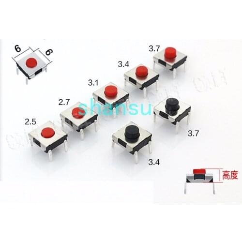 6*6*3.7MM Light touch switch DIP 4 feet Red micro Key switch Laptop display switch black 6X6X3.7MM