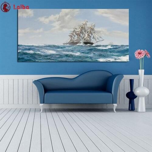 5d diy diamond painting Abstract art, sailing ship at sea full square round diamond embroider for Home Wall Decor