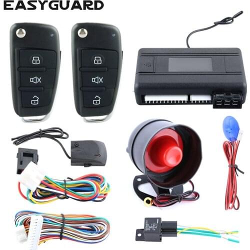 EASYGUARD One way car alarm kit remote engine start stop central door locking automation shock trigger alarm universal version