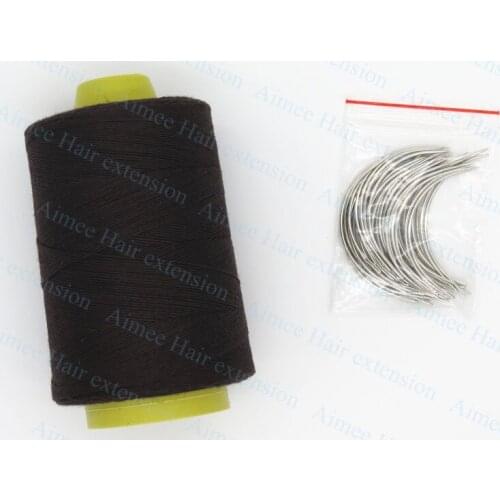 Free shipping 1set Hair Weaving Needle+Thread Set (50pcs C Weaving Needle Needles +1 Spool Polyster Cotton Hair Weaving Thread)