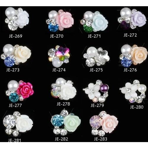 10pcs Glitter 3D Rose Nail Rhinestones Metal Studs for Nail Art Decoration Jewelry 2 IN 1Rose Flower Pearl Nail Stones HS89-DG