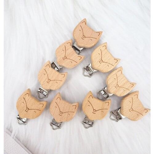 Chenkai 50PCS Wood Fox Clip DIY Organic Eco-friendly Nature Unfinished Baby Pacifier Rattle Grasping Accessories