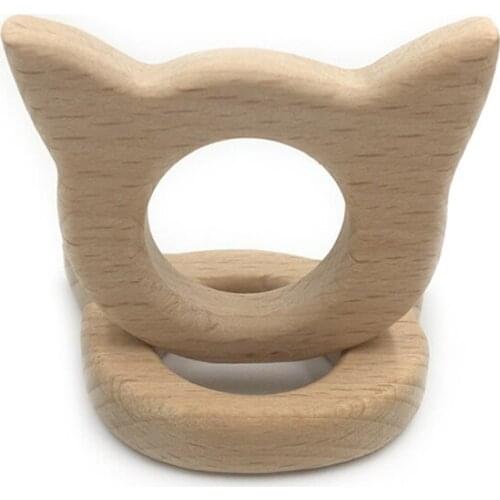 Beech Wooden Cat Natural Handmade Baby Wooden Teether DIY Wood Personalized Pendent Eco-Friendly Safe Baby Teether Toys