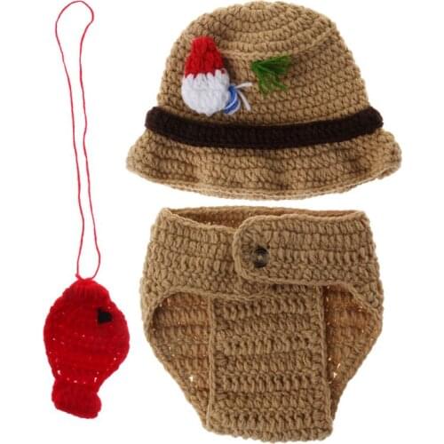 Baby Costume Fisherman Hat Trousers Pendant Crochet Knitted Woolen Cute Newborn Cosplay Outfit Photography Props Clothing